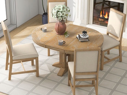 Dining Set & Extendable Round Table And 4 Upholstered Chairs