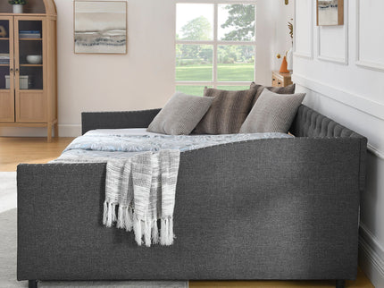 Upholstered Tufted Daybed With 2 Drawers, Waved Arms