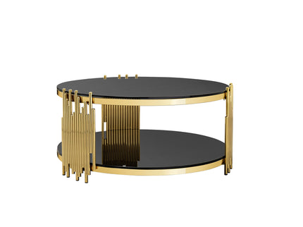 Elegant Round Table With Double Layer Tempered Glass Top And Stainless Steel Frame For Living Room