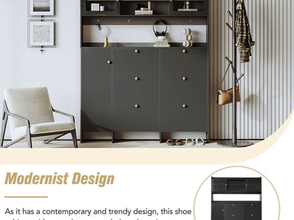 On Trend Multifunctional Tipping Bucket Shoe Cabinet With Storage Shelf & 6 Flip Drawers