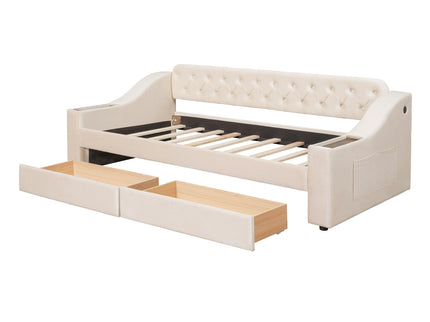 Upholstered Daybed With Storage Armrests And USB Port