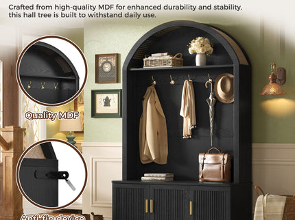 Arched Top Hall Tree With 5 Hooks