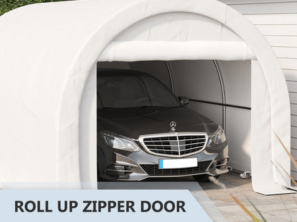 Outsunny - 10' x 16' Carport, Heavy Duty Portable Garage Storage Tent With Large Zippered Door, Anti-Uv Pe Canopy Cover For Car, Truck, Boat, Motorcycle, Bike, Garden Tools, Outdoor Work