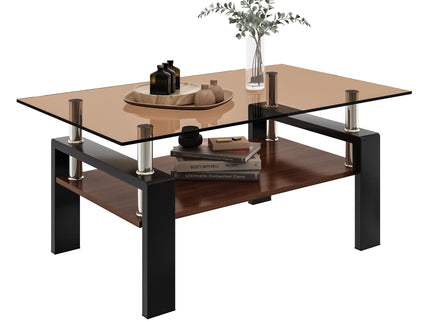 Modern Rectangular Coffee Table With Tempered Glass Top