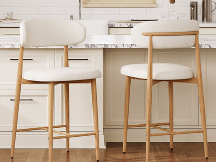 Upholstered Counter Height Bar Stools For Kitchen Island (Set of 2) - Beige