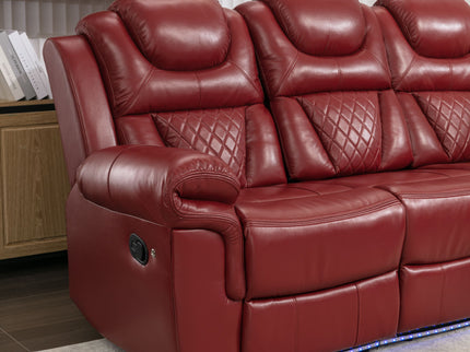 Home Theater Seating Manual Recliner Chair With Center Console And Led Light Strip For Living Room