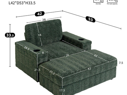 Oversized Chaise Lounge Indoor Rabbit Fur Sofa Bed With Storage Ottoman And Armrests Cup Holders With Deep Seat