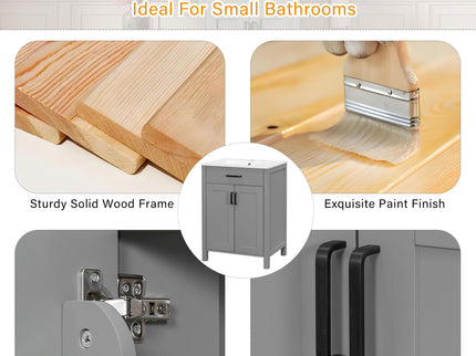 Bathroom Vanity With Ceramic Sink, Soft Close Doors, Flip Drawer, Double Layer Door Shelves