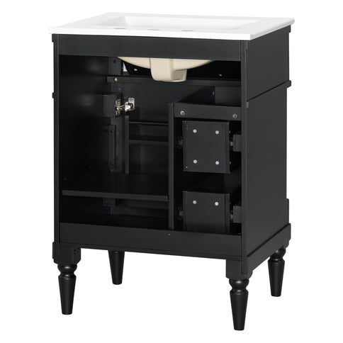 Freestanding Bathroom Vanity With Sink, Adjustable Shelf & Flip Drawer