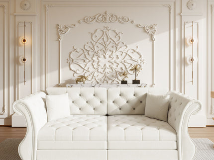 Oversized Chesterfield Pull Out Sofa Bed, Roll Arm Couch With Flower Tufting For Living Room