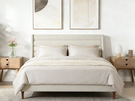 Modern Upholstered Platform Bed With Wave Shaped Headboard