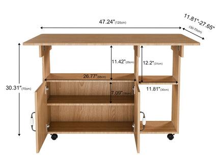 Multi Functional Folding Table With Storage Shelves And Wheels