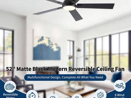 Low Profile Flush Mount Intergrated LED Ceiling Fan With Light And Reversible Quiet Motor