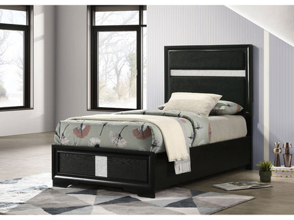 Panel Bed With Padded Headboard And Glittering Accent Stripes