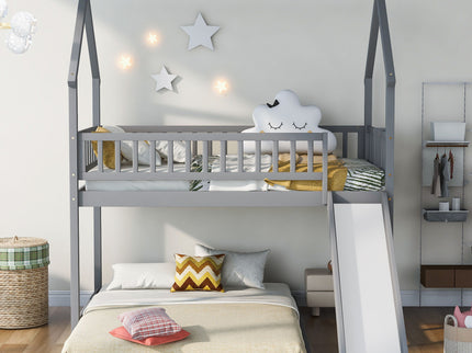 House Bunk Bed With Slide And Built In Ladder