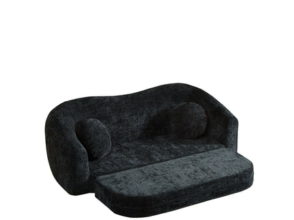 Curved Convertible Sofa, 2 In 1 Frameless Folding Sofa Bed With Pull Out Base And Deep Seat