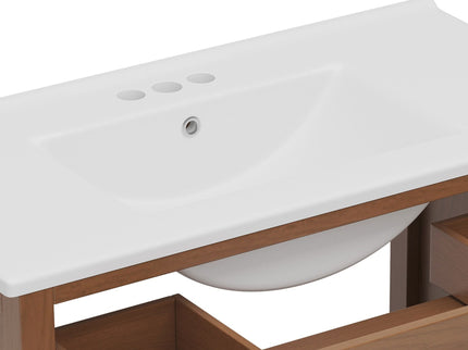 Bathroom Vanity With Ceramic Sink, Modern Free Standing Cabinet With Soft Close Drawers