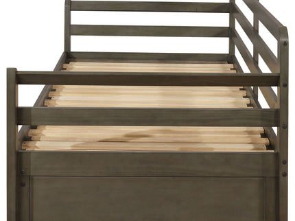 Twin Long 2 Drawer Daybed With Extendable Trundle, Storage Drawers, Fits Standard Mattress - Gray