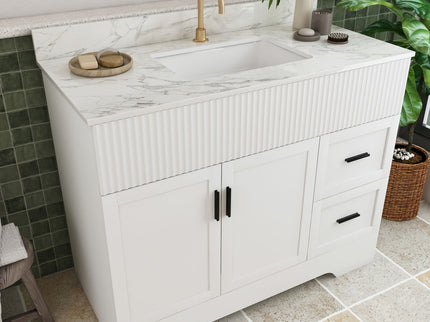 Bathroom Vanity Set, Fluted Cabinet, Soft Close Doors & Drawers, Single Faucet Hole, Sink Included - White
