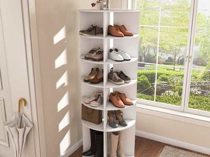 6 Tier Spinning Shoe Rack, Free Standing 360° Revolving Shoe Organizer - White
