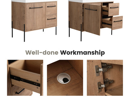 36" Freestanding Bathroom Vanity With Sink, Soft Close Doors & 2 Drawers - Imitative Oak