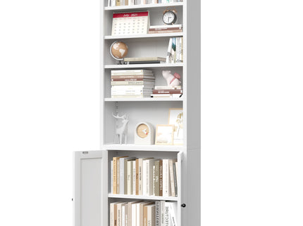 Bookcase Tall 5-Tier Adjustable Storage Shelf With Door Deep - White