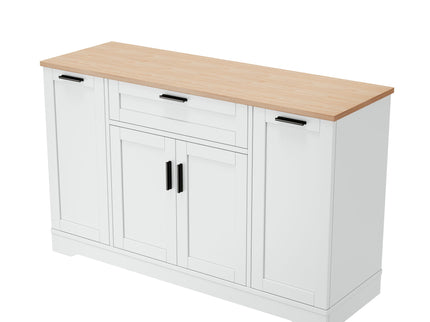Sideboard With Extendable Table, Adjustable Shelves, 3 Tier Pull Out Rack - White