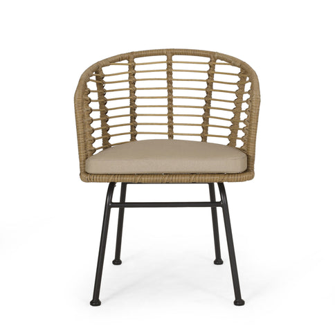 Randy - Modern Wicker Chair With Water Resistant Cushions - Brown / Beige