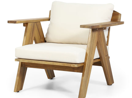 Outdoor Acacia Wood Club Chairs With Cushions (Set of 2) - Teak / Beige