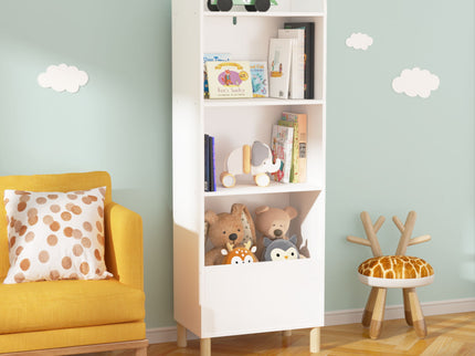 4 Tier Bookcase, Book Display With Safety Restraint, Storage Cabinet For Playroom - White