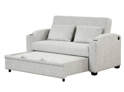 Pull Out Loveseat Sofa With Adjsutable Backrest, 2 Pillows, Cup Holders, USB Ports For Living Room