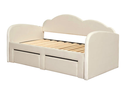 Upholstered Daybed With Cloud-Shaped Backrest, Trundle & 2 Drawers And USB Ports