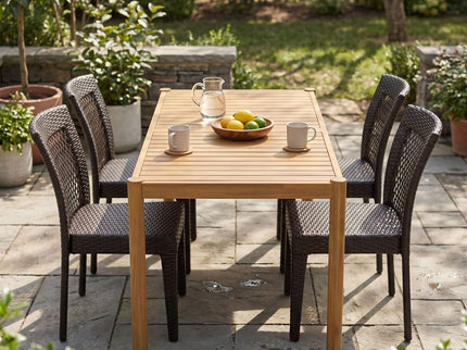 5 Piece Patio Dining Set With Chairs, Outdoor Furniture - Brown Multi / Light Teak