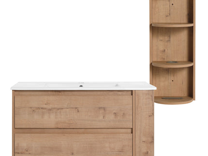 Modern Wall Mounted Bathroom Vanity With Ceramic Sink And Storage Rack, 2 Soft Close Drawers