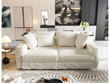 Deep Seat Convertible Sofa With Soft Pillows And Ottomans