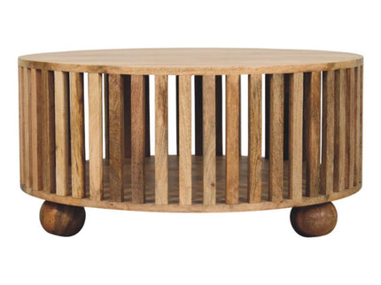 Slatted Round Coffee Table - Beige