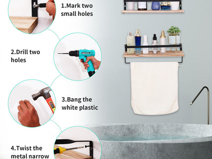 Floating Shelves, Long Wall Shelves (Set of 2) Wall Mounted Shelves With Brackets For Bedroom - Natural Wood