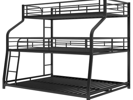 Twin Long / Full Long / Queen Triple Bunk Bed With Long And Short Ladder And Full-Length Guardrails - Black