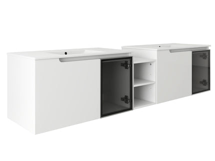Wall Mounted Bathroom Vanity With Sink, Soft Close Doors, Cabinet & Half Door