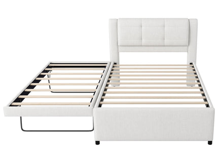Upholstery Platform Bed With Trundle, Trundle Can Be Flat Or Erected