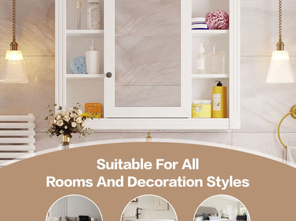 Wall Mounted Bathroom Storage Cabinet With Mirror, Cabinet With 6 Open Shelves And Adjustable Interior