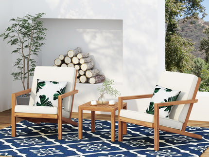 3 Piece Outdoor Chat Set With Table And 2 Adirondack Chairs - White / Brown Patina