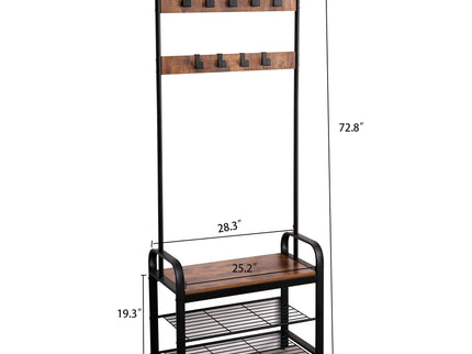Hall Tree With Shoe Bench For Entryway With 9 Removable Hooks