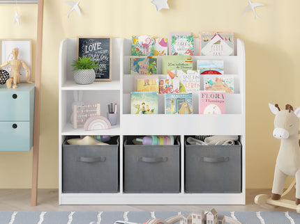 Bookcase And Bookshelf With 3 Collapsible Drawers, Multifunctional Display Stand