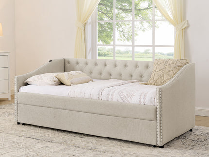 Upholstered Daybed With USB Charging & Pull Out Bed