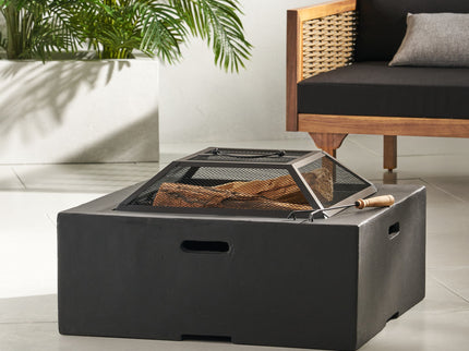 Outdoor Square Mgo Wood Burning Fire Pit - Dark Gray