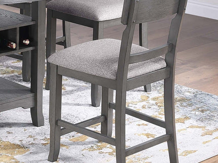 7 Piece Counter Height Dining Set With Storage Shelves, Table & 6 High Chairs - Gray