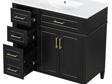 Bathroom Vanity With Sink, 4 Drawers, 2 Doors