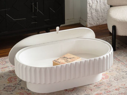 Fluted Storage Table With Lift Off Lid - Cream White