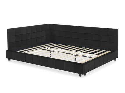 Mid-Century Storage Upholstered Tufted Bed Frame With Backrest And Armrests